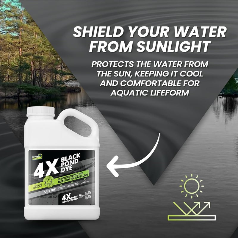 Not Rocket Sciences 1 Gallon Reflective Black Pond Dye, 4X Concentrate Pond Dye Black, Natural Looking and Long Lasting Liquid Lake Colorant, Protects Against Sunlight - Ideal for Fish, Birds, and Wildlife - Image 4